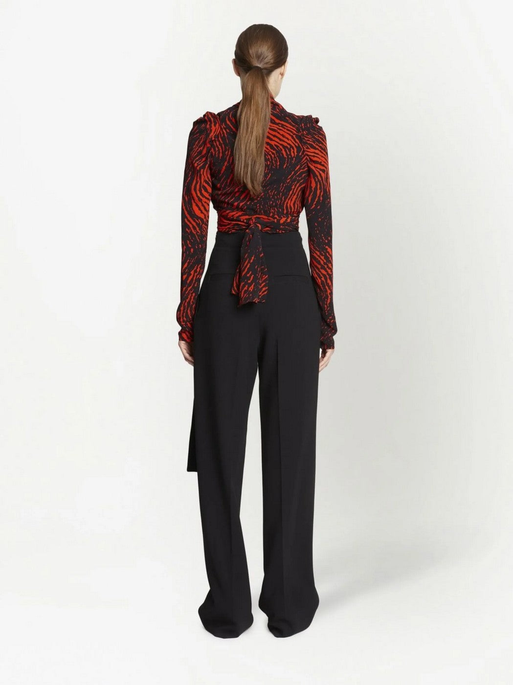 Proenza Schouler - Top de Crepé de China con Cuello en V de Espiral Pintada - Rojo Multicolor - Mujer