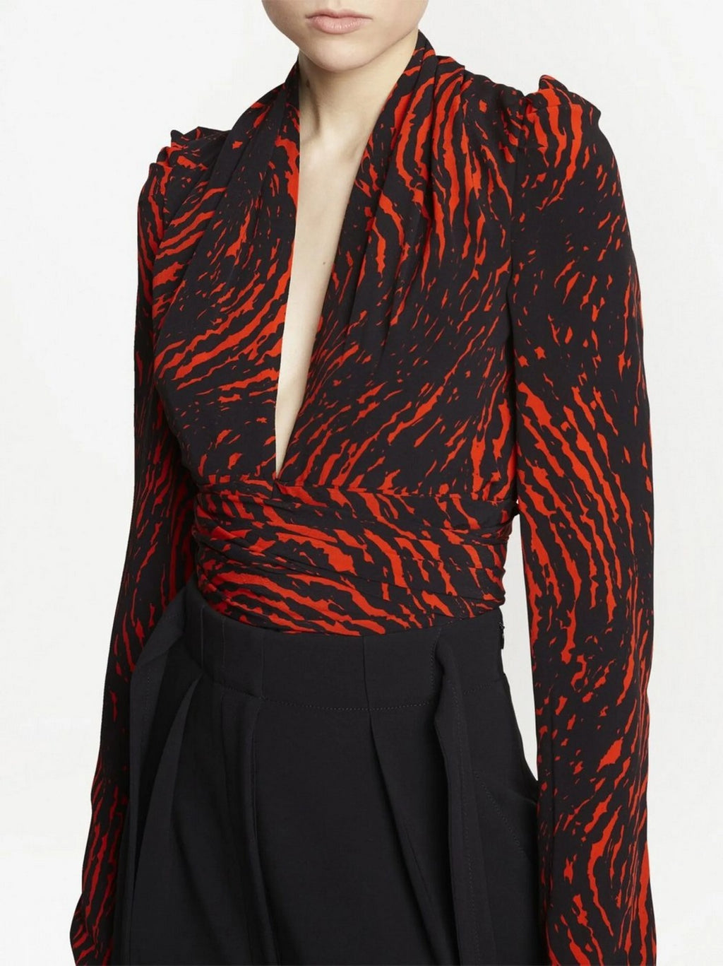 Proenza Schouler - Top de Crepé de China con Cuello en V de Espiral Pintada - Rojo Multicolor - Mujer