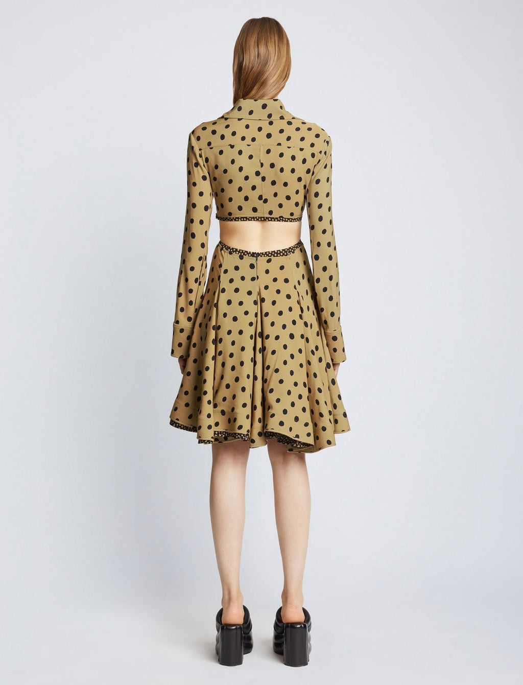 Proenza Schouler - Printed Dot Cut Out Shirt Dress - Khaki Black - Femme