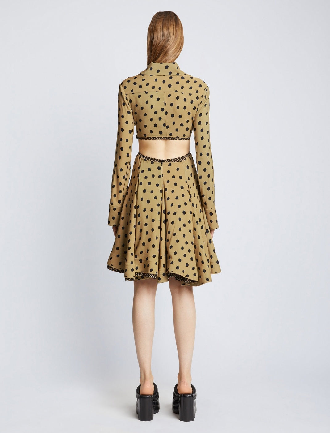 Proenza Schouler - Printed Dot Cut Out Shirt Dress - Khaki Black - Femme