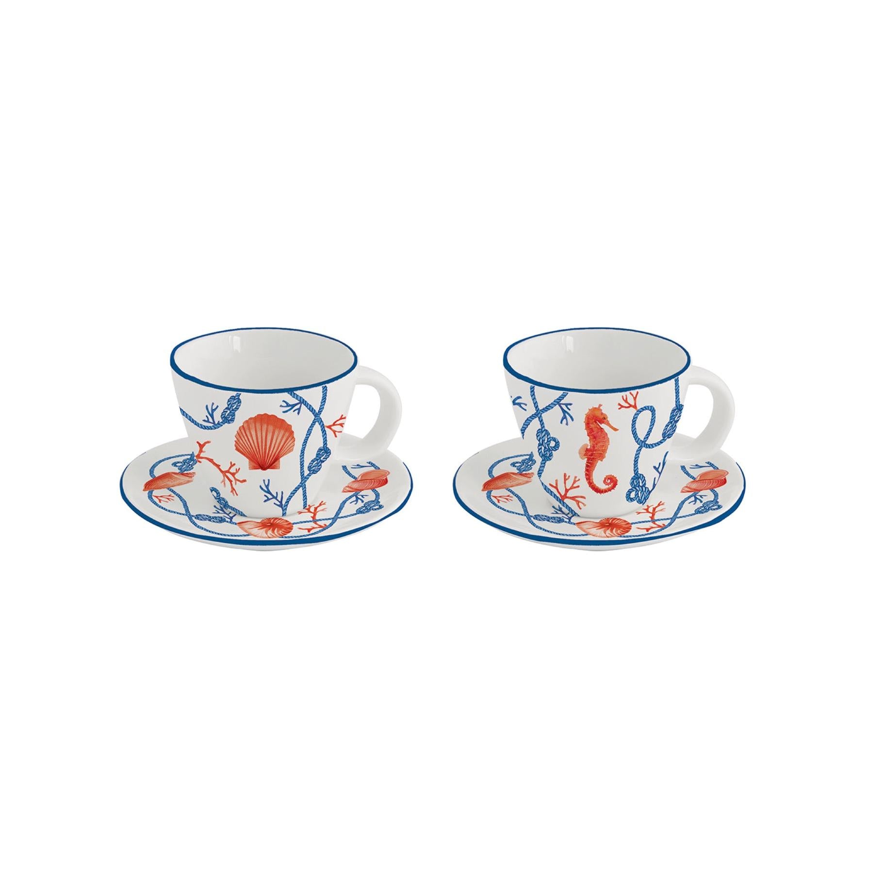 Cote De Mer - Set De 2 Tasses À Café Avec Soucoupes - Porcelaine - Multicolore