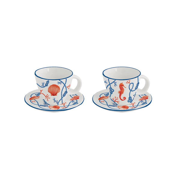 Cote De Mer - Set De 2 Tasses À Café Avec Soucoupes - Porcelaine - Multicolore