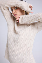 Pull Col Rond Torsades Raphaelle - Beige Crème