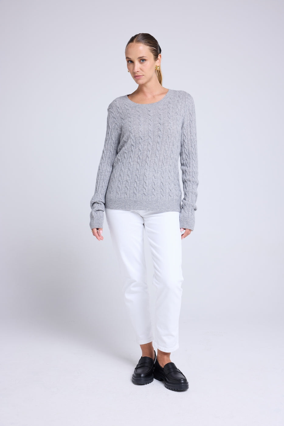 Raphaelle Cable-Knit Crew-Neck Jumper - Grey