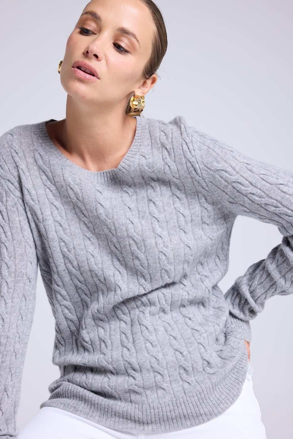 Raphaelle Cable-Knit Crew-Neck Jumper - Grey