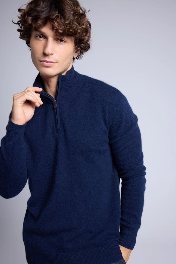 Maglione Collo Alto Con Zip Rayman - Blu Marino - Uomo - 100% Cashmere
