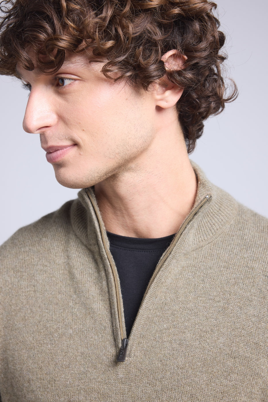 Pull Col Zippe Montant  Rayman - Vert Khaki - Homme