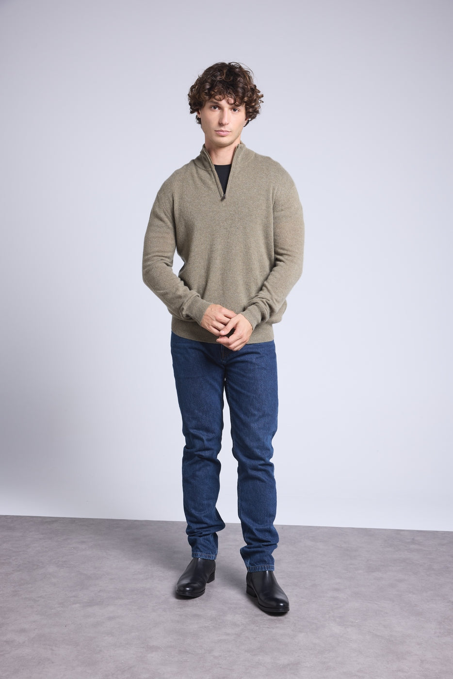 Pull Col Zippe Montant  Rayman - Vert Khaki - Homme