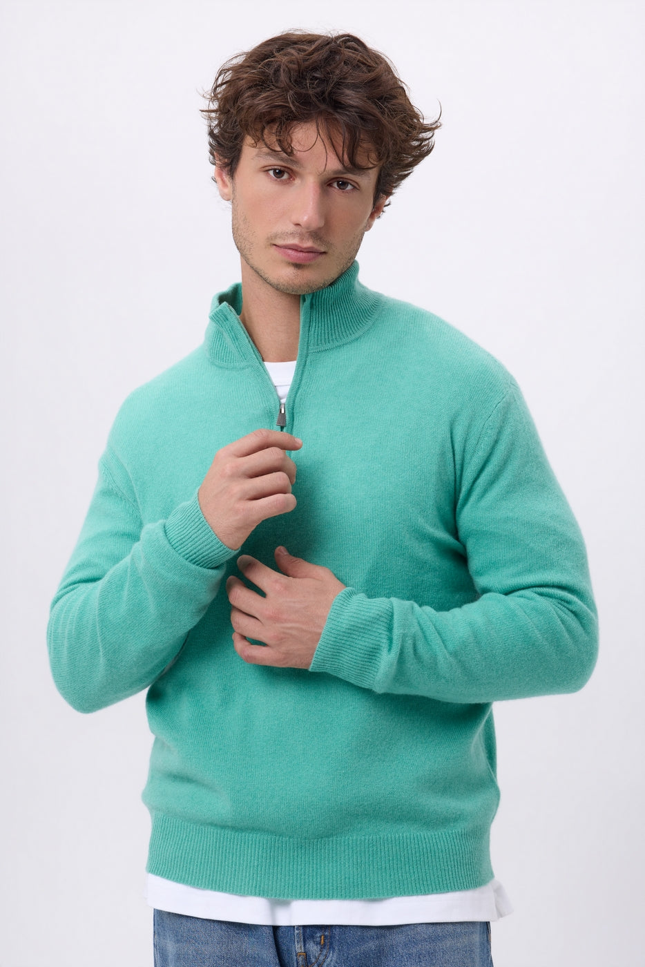 Pull Col Montant Zippe Rayman - Vert Pastel - Homme