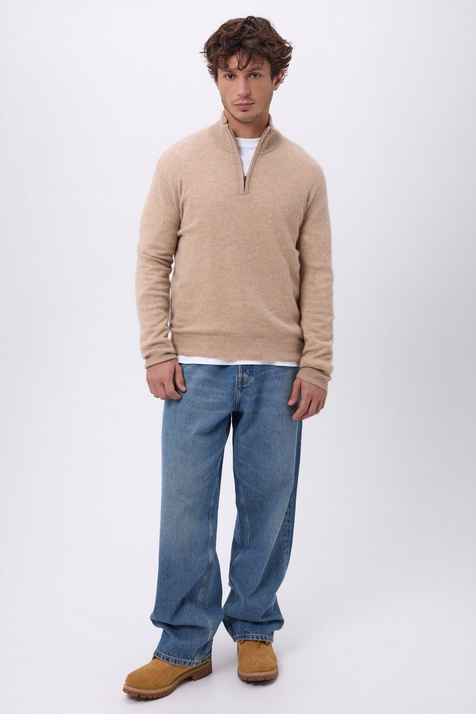 Pull Col Montant Zippe Rayman - Beige Creme - Homme