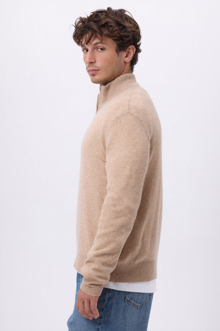 Pull Col Montant Zippe Rayman - Beige Creme - Homme