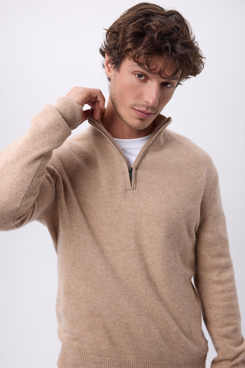 Pull Col Montant Zippe Rayman - Beige Creme - Homme