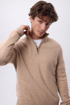 Pull Col Montant Zippe Rayman - Beige Creme - Homme