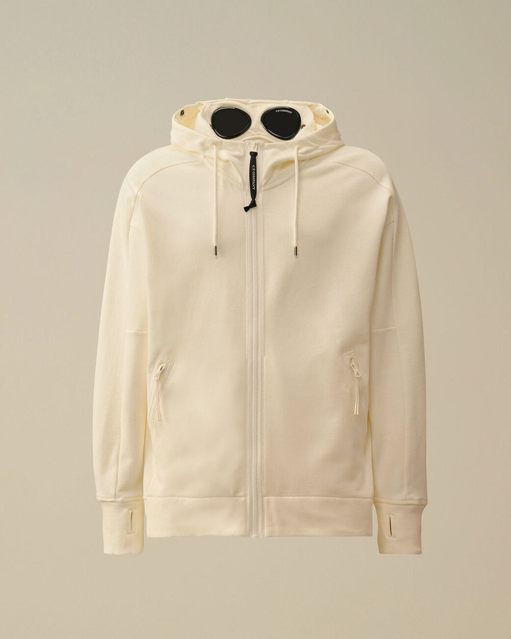 CP Company - Sweat À Capuche Zippé Diagonal Fleece Goggle – Blanc