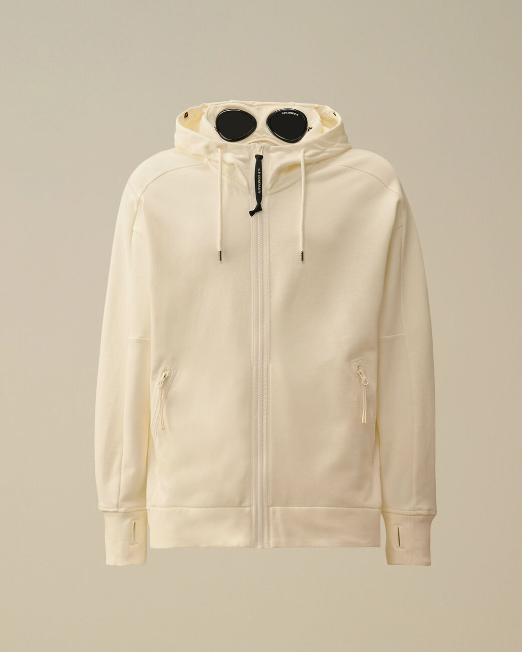 CP Company - Sweat À Capuche Zippé Diagonal Fleece Goggle – Blanc