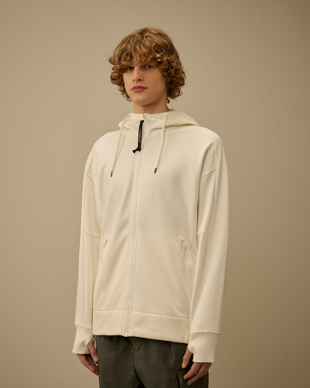 CP Company - Sweat À Capuche Zippé Diagonal Fleece Goggle – Blanc