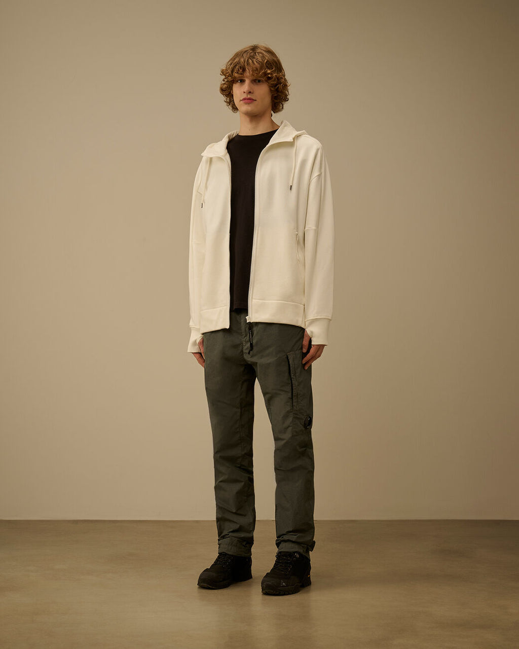 CP Company - Sweat À Capuche Zippé Diagonal Fleece Goggle – Blanc