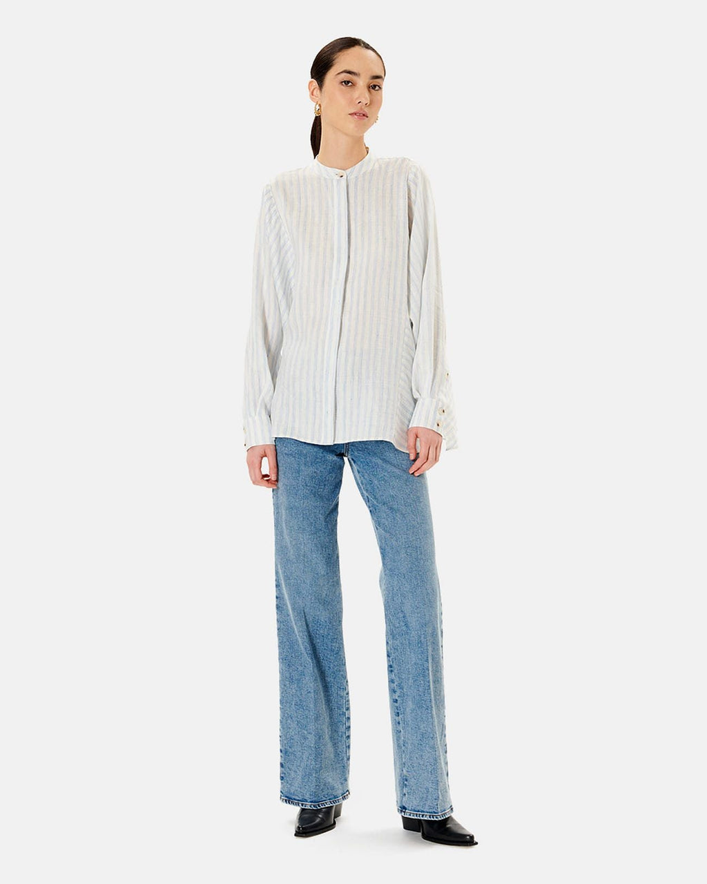 Chemise En Lin Rayée Bleu