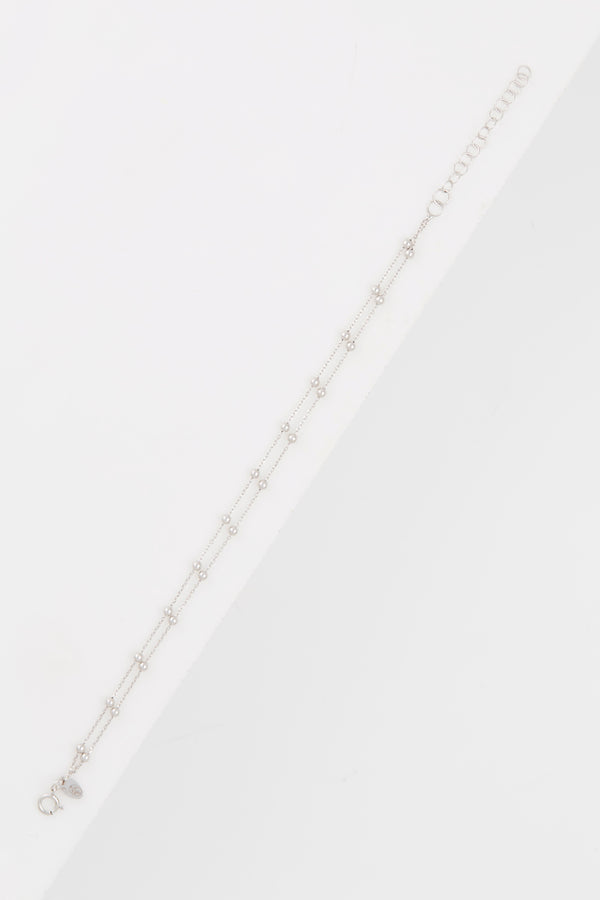 Bracelet Double Chaîne Boules En Or Blanc 375/1000