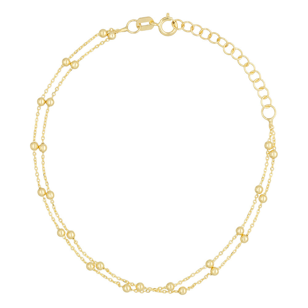 Bracelet Double Chaîne Boules En Or Jaune 375/1000