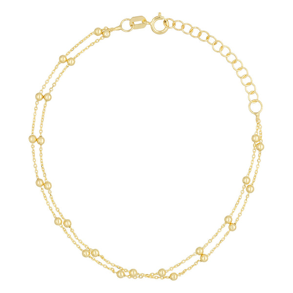 Bracelet Double Chaîne Boules En Or Jaune 375/1000