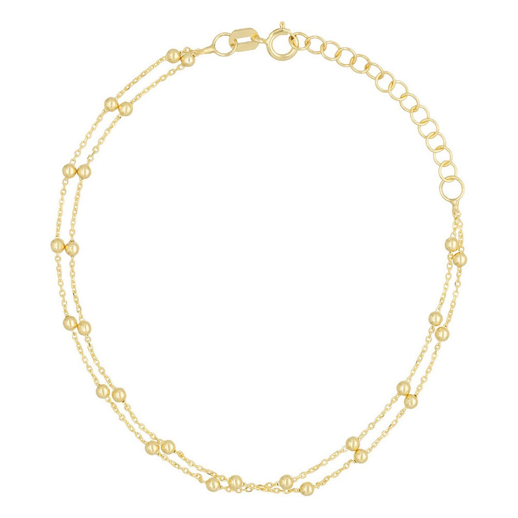 Bracelet Double Chaîne Boules En Or Jaune 375/1000 - Or Jaune 375/1000