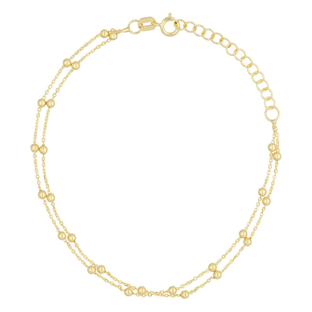 Bracelet Double Chaîne Boules En Or Jaune 375/1000 - Or Jaune 375/1000