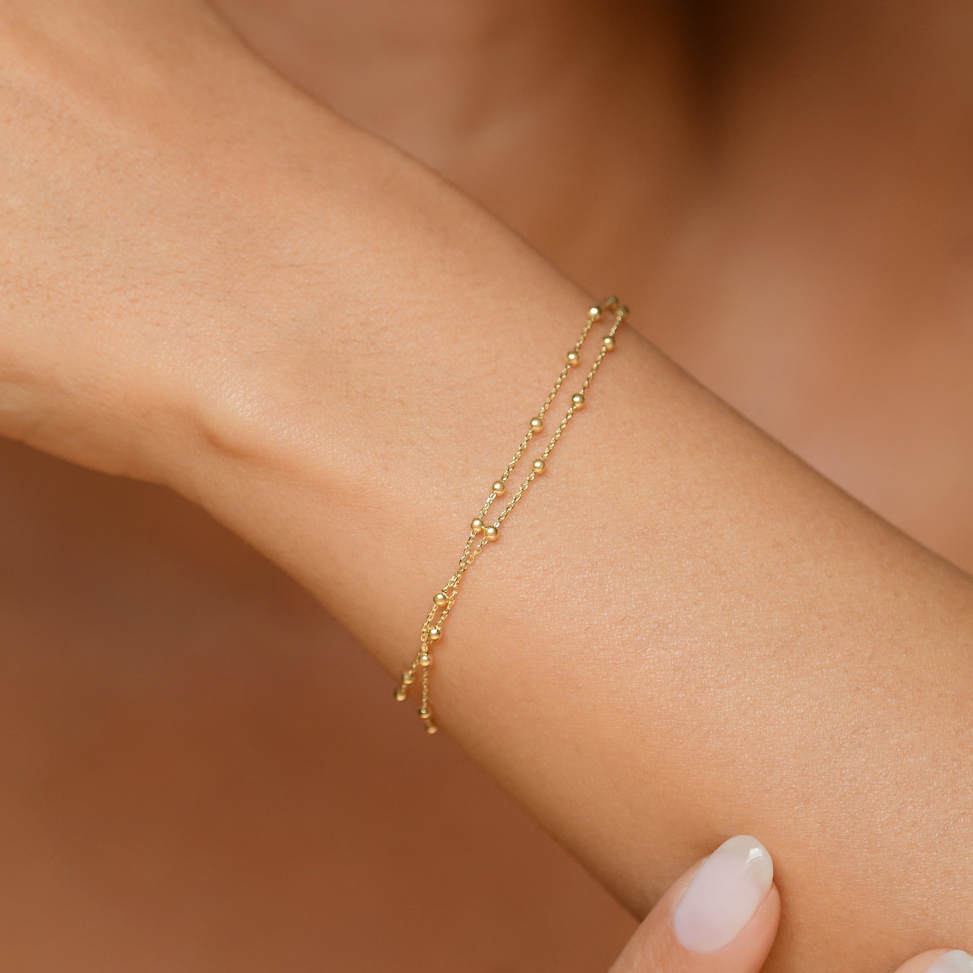 Pulsera De Cadena De Doble Bola En Oro Amarillo 375/1000