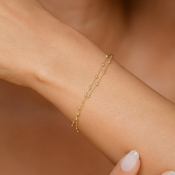 Pulsera De Cadena De Doble Bola En Oro Amarillo 375/1000