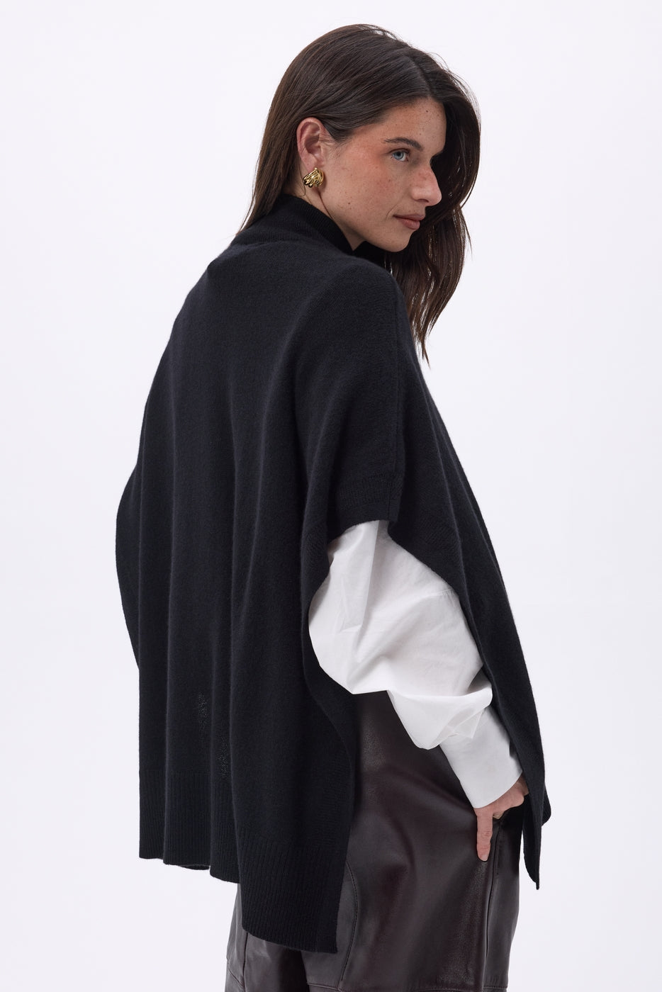 Poncho con botones Reba - Negro - Mujer