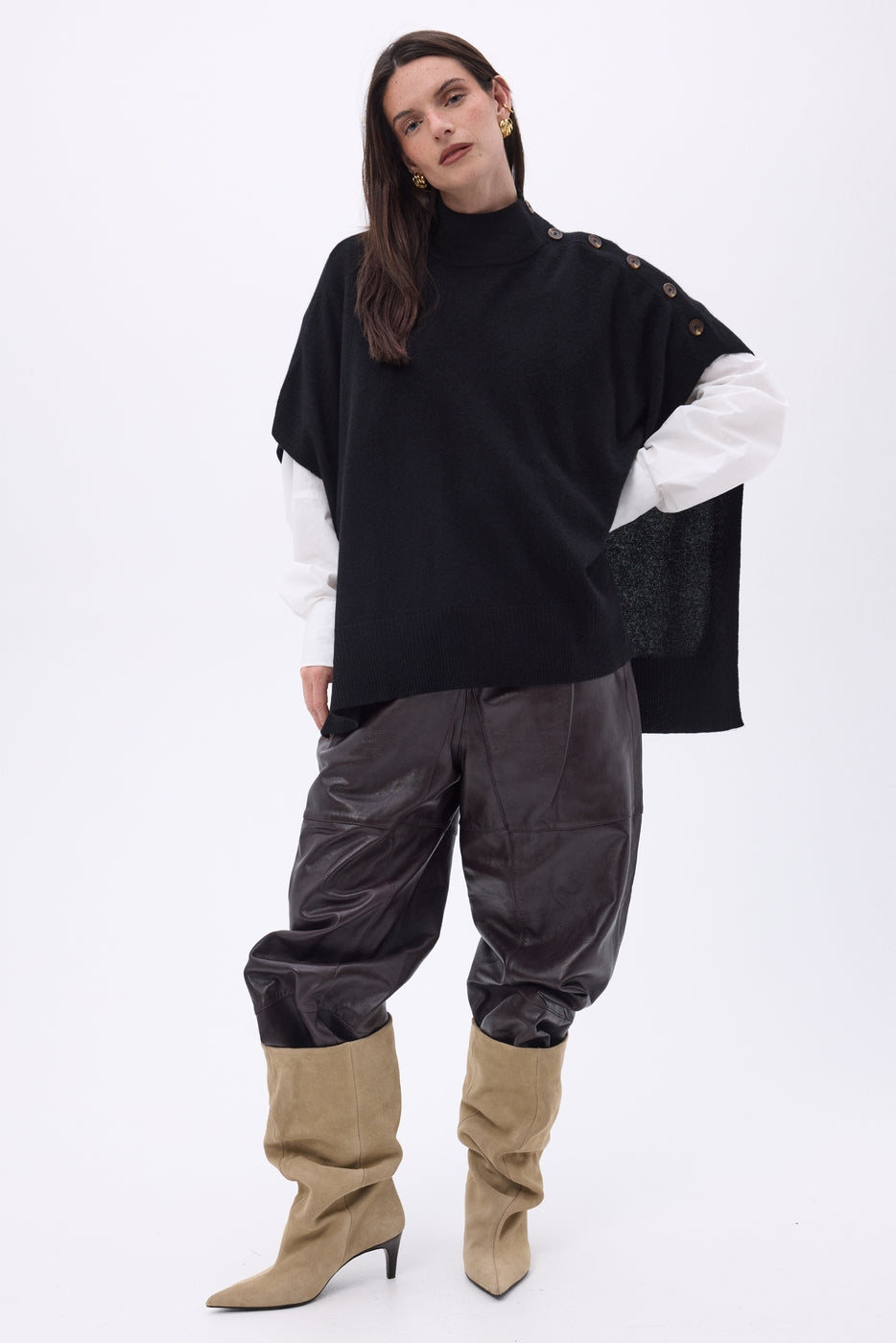 Poncho con botones Reba - Negro - Mujer