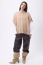 Reba Buttoned Poncho - Cream Beige - Women