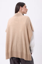 Reba Buttoned Poncho - Cream Beige - Women