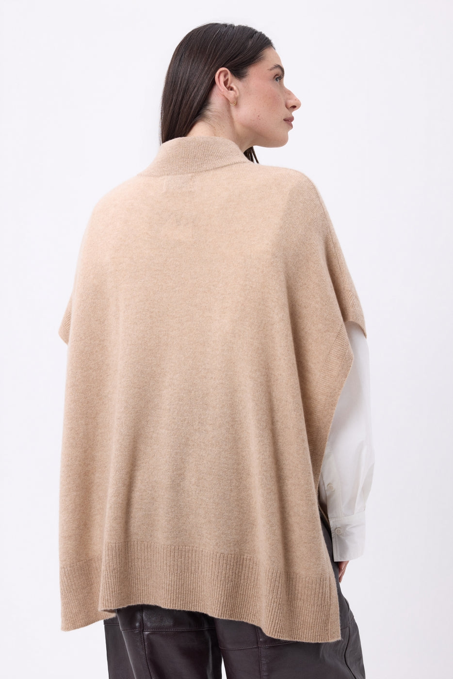 Reba Buttoned Poncho - Cream Beige - Women