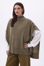 Poncho con botones Reba - Caqui jaspeado - Mujer