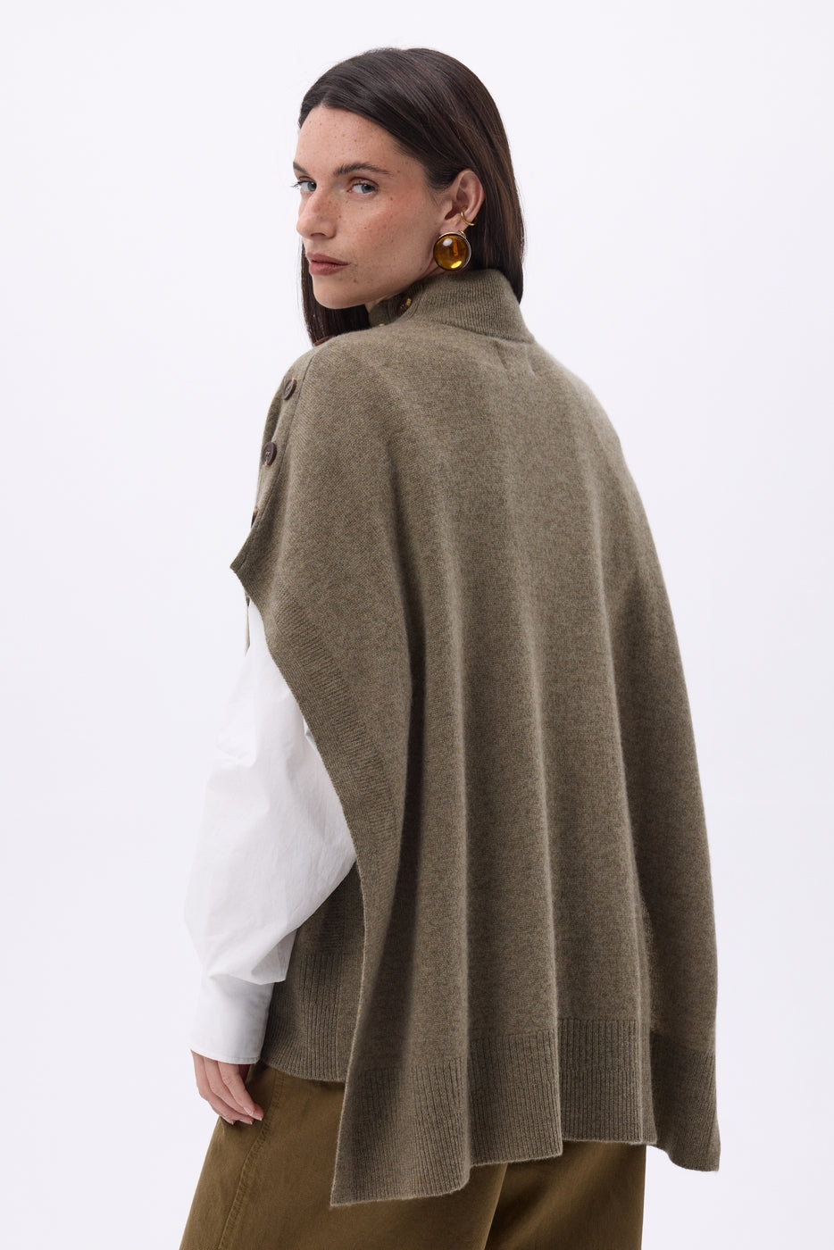 Poncho con botones Reba - Caqui jaspeado - Mujer