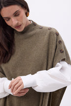Poncho con botones Reba - Caqui jaspeado - Mujer