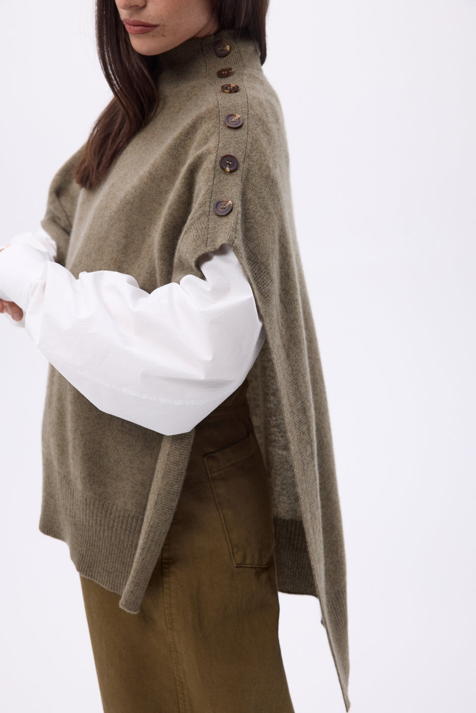 Poncho con botones Reba - Caqui jaspeado - Mujer