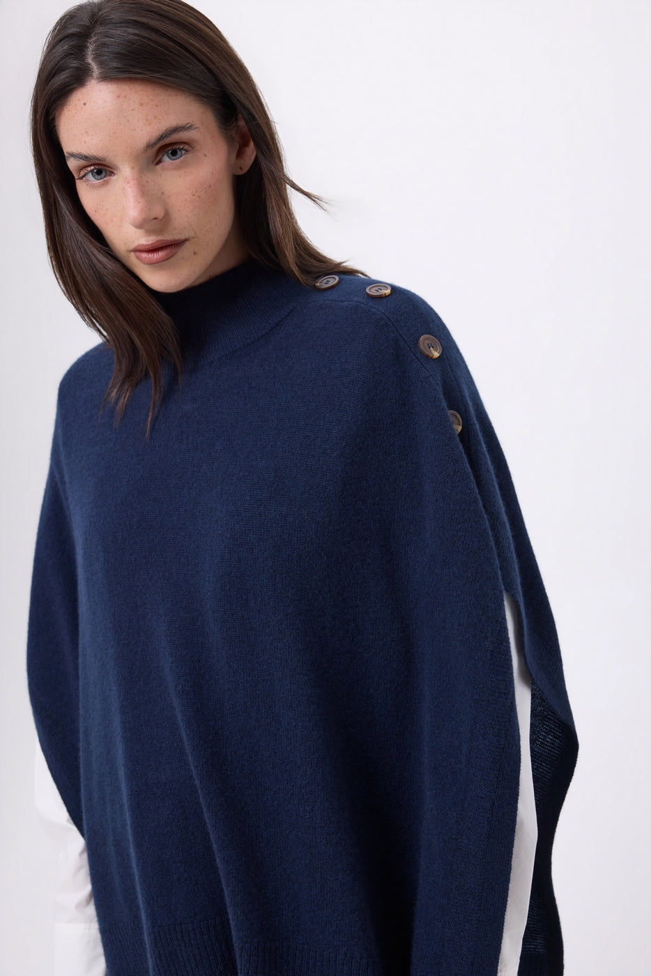 Poncho À Boutons Reba - Bleu Marine - Femme