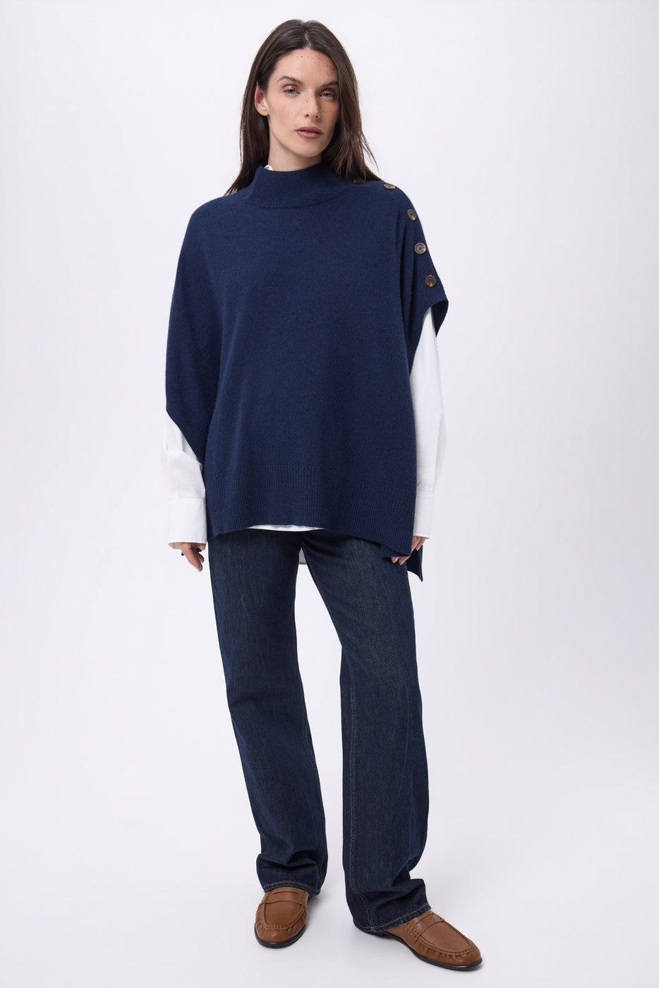 Poncho À Boutons Reba - Bleu Marine - Femme