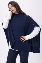 Poncho À Boutons Reba - Bleu Marine - Femme