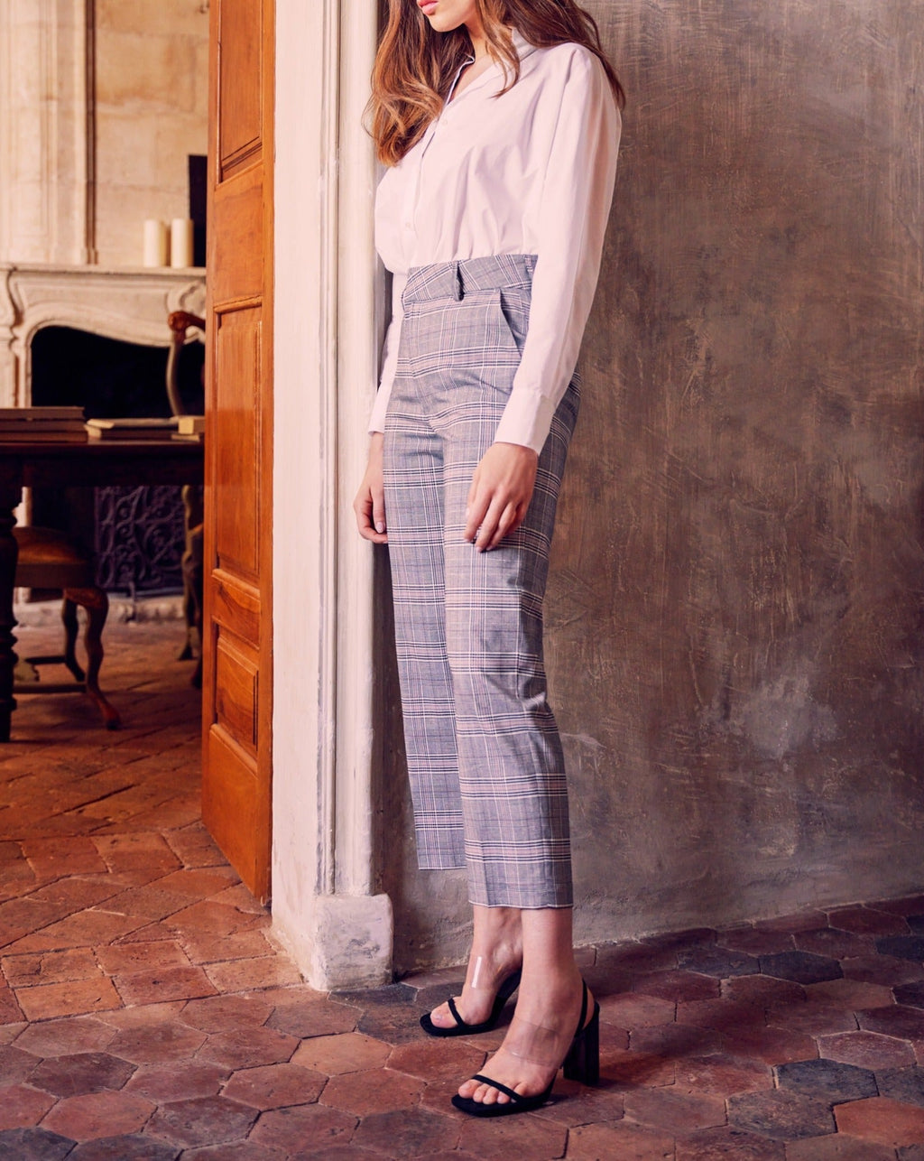 Pantalón capri recto Basic Liv - Cuadros brillantes - Mujer