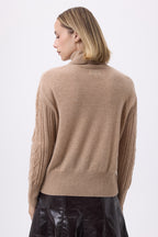 Maglione a Collo Alto a Trecce Oversize Reza - Beige Crema - Donna