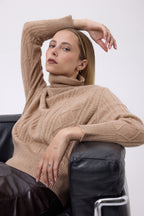 Maglione a Collo Alto a Trecce Oversize Reza - Beige Crema - Donna