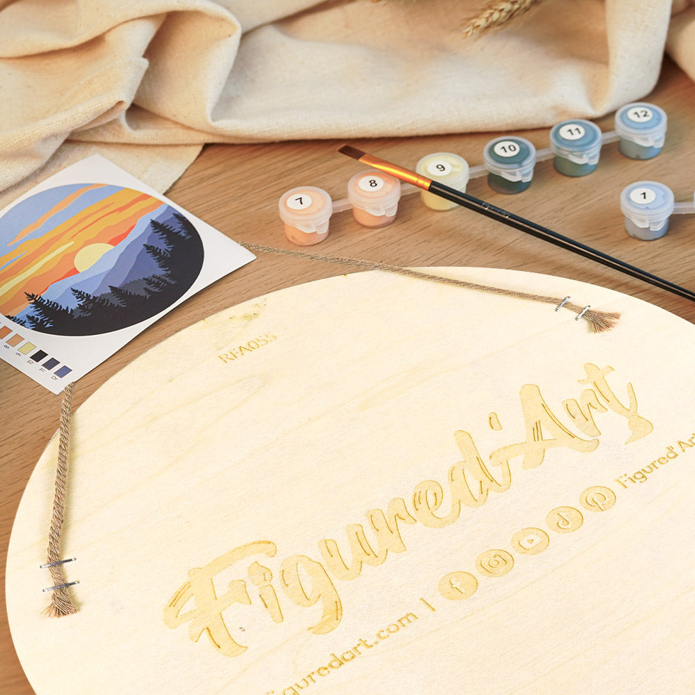Peinture Par Numéro Sur Disque En Bois - Hibiscus Au Coucher De Soleil