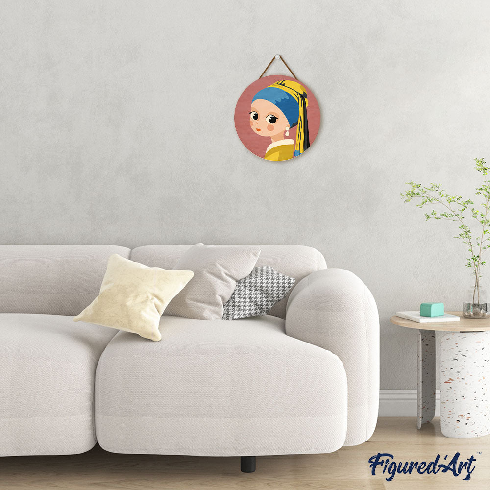 Pintura por Números sobre Disco de Madera - Joven con Pendiente