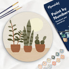 Pintura por números sobre disco de madera - Plantas suculentas
