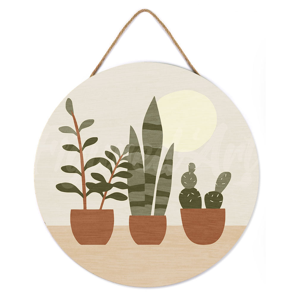 Pintura por números sobre disco de madera - Plantas suculentas
