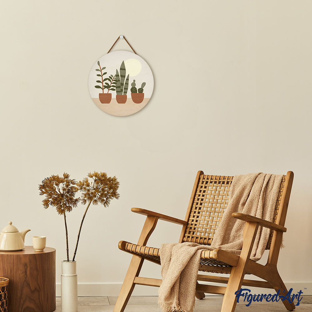 Pintura por números sobre disco de madera - Plantas suculentas