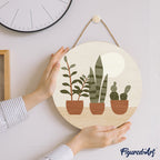 Pintura por números sobre disco de madera - Plantas suculentas